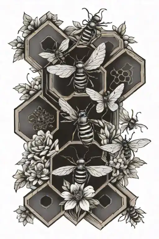 Kitsune Bees Honeycomb Books Flowers Intertwined