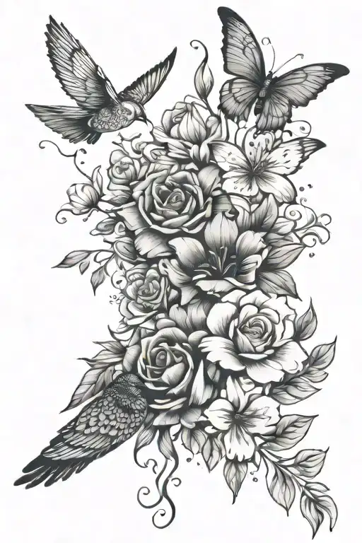 Flowers And Birds And Butterflies Flying