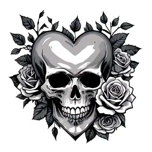 Roses And Heart And Skull