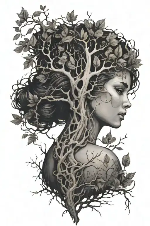 Woman In A Tree Form Intertwined With Dopamine