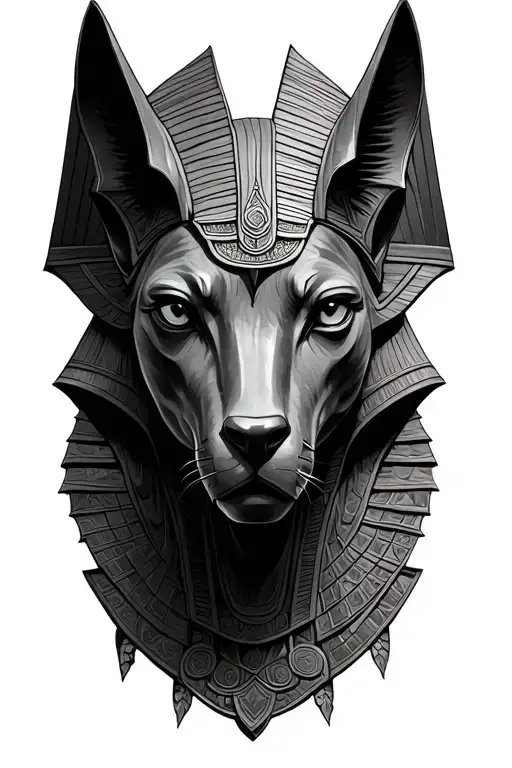 Realistic Realism Anubis Portrait Angled Sculpture Carved In Stone Design Black And Grey Realism