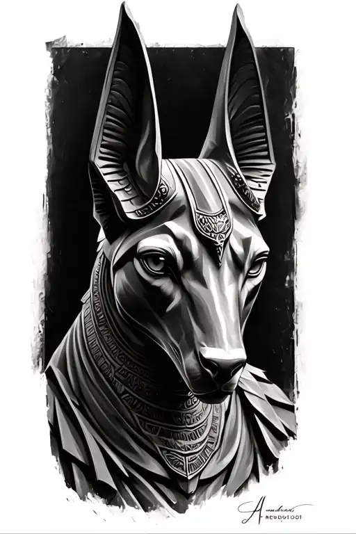 Realistic Realism Anubis Portrait Angled Sculpture Carved In Stone Design Black And Grey Realism