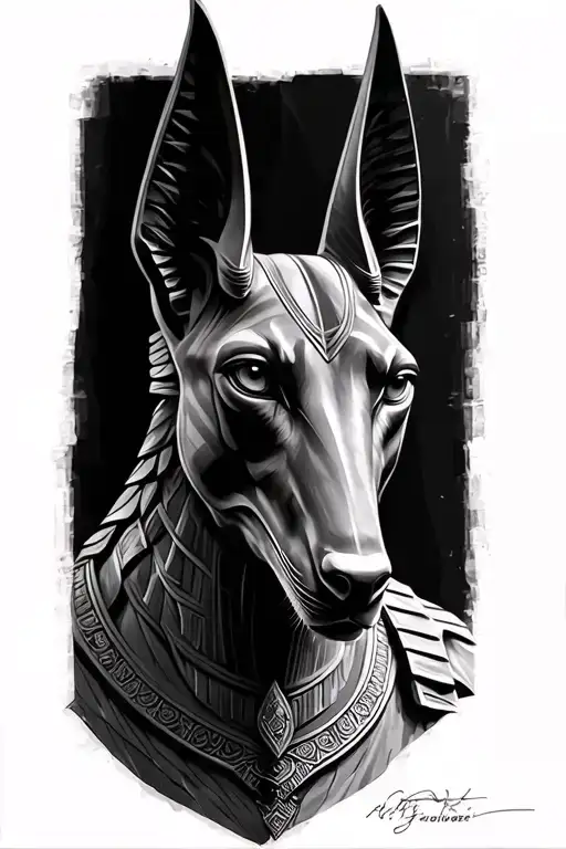 Realistic Realism Anubis Portrait Angled Sculpture Carved In Stone Design Black And Grey Realism