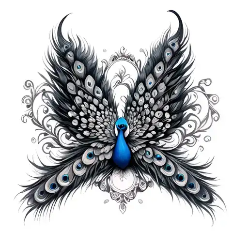 Infinity Having Poeacock Fether And Trishool Incorporated