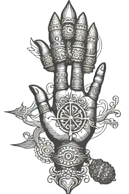 Trident With Maha Mritunjay Mantra And Hand Having Rudraksha Mala