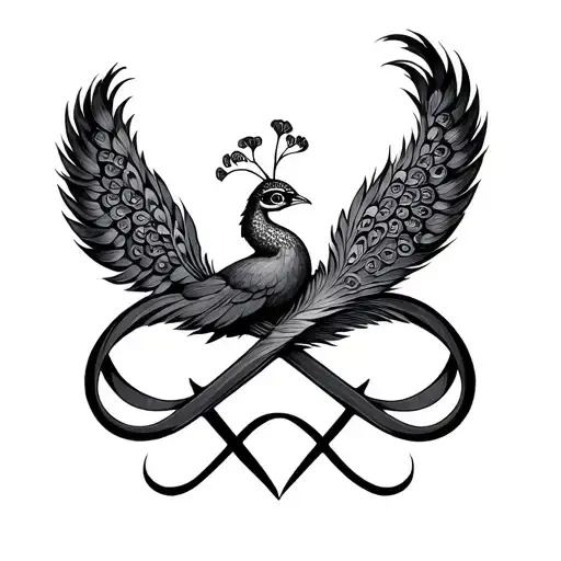 Infinity Having Poeacock Fether And Trishool Symbols