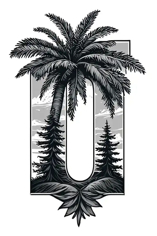 Number 11 Outline With Palm Tree Inside And Pine Tree