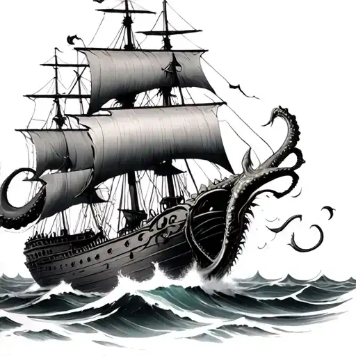 Kraken Attacking A Ship