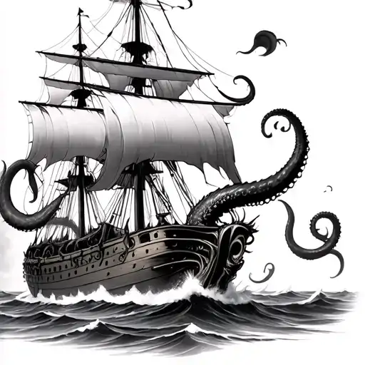 Kraken Attacking A Ship