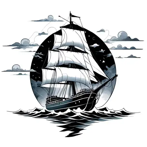 Crystal Ship Sailing Through Stormy