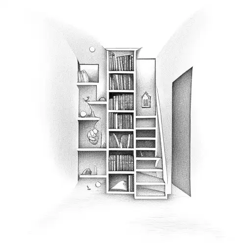 A Bookshelf With A Hidden Staircase Leading To A Beach