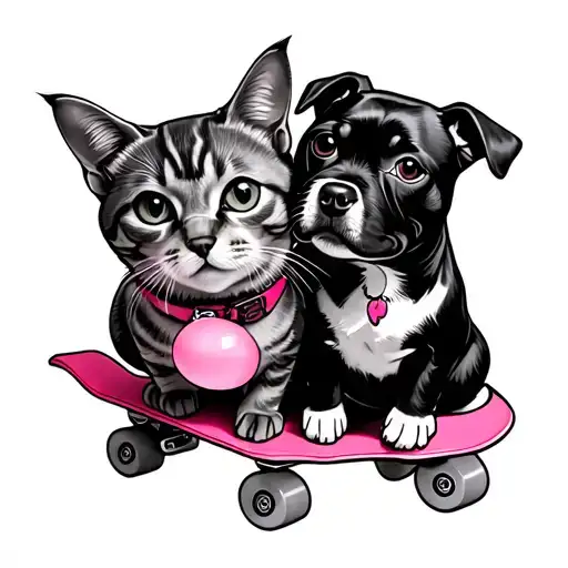 Pink Bubblegum Skater Cat And Poor Dog