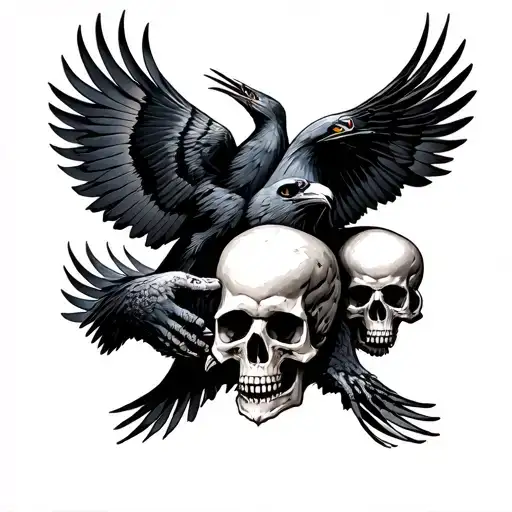 Ravens Grasping Skulls Representing Dark Periods