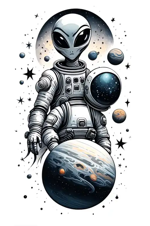 Space With Aliens With Planets Stars And Nebulas And Astronauts