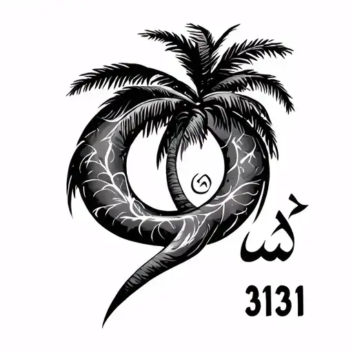 31311 In Arabic Numerals Surrounded By A Palm Tree