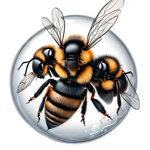 3 Bees Facing Away In A Bubble