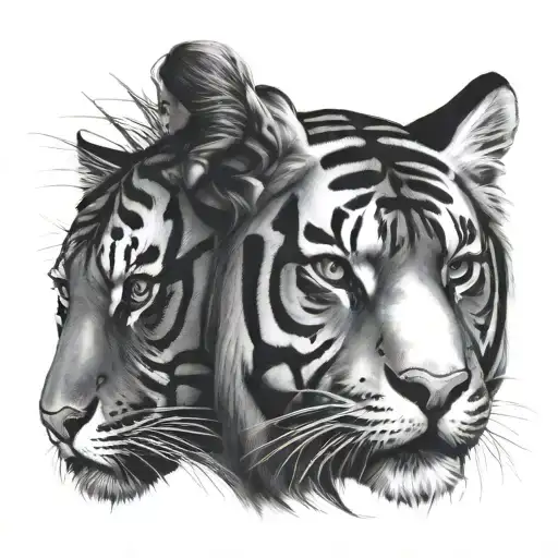 Tiger And Woman Face