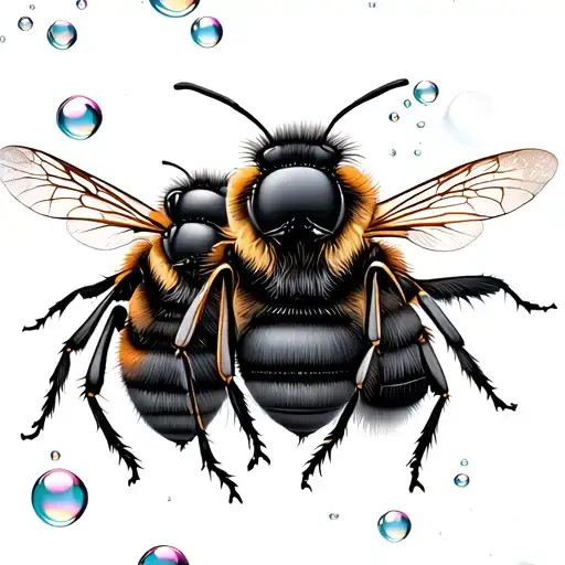 3 Bees Facing Away In Bubbles