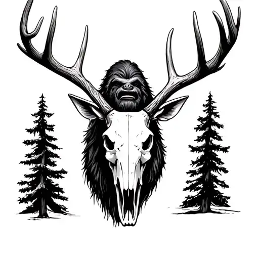 Sasquatch Hold Elk Skull With Antlers