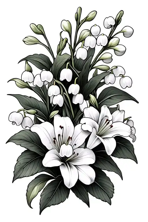 Lily Of The Valley And Larkspur Flower Intertwined