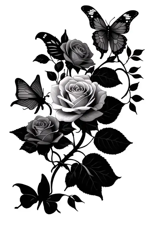Vine Of Roses And Butterflies