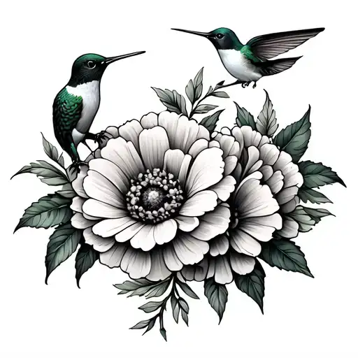 Marigolds And Hummingbird