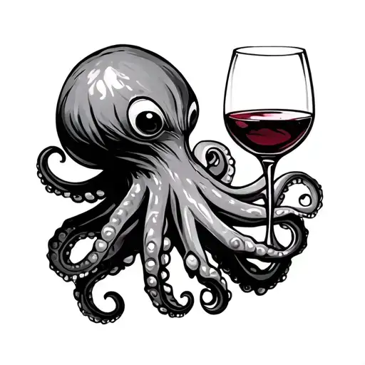 Octopus Holding Wine Glass Filled