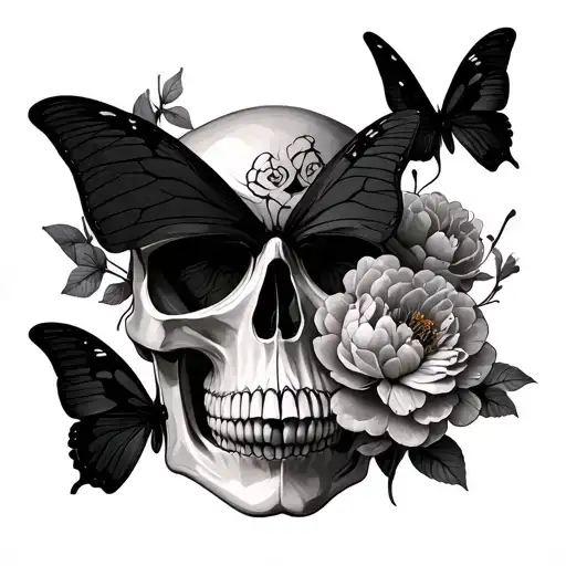 Peonies Butterflies Skull