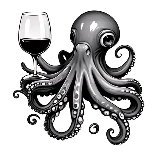 Octopus Holding Wine Glass