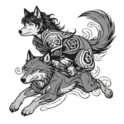 Hinata With Wolf Tattoo Design
