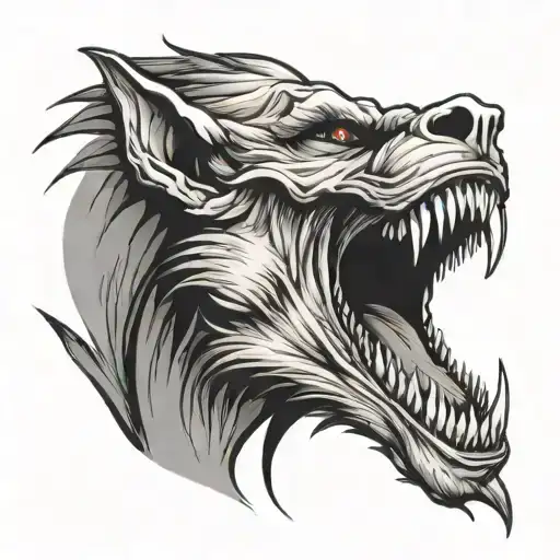 Facing Left Downwards Screaming Mouth Fangs Vampire Or Werewolf Themed Expressing Pain And Rage