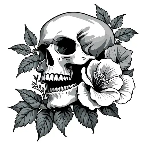Skull And Roses Mayflowers Hibiscus Flower Blooming