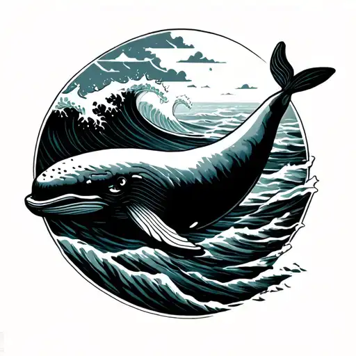Maui Whale And Wave Simple Line Drawing