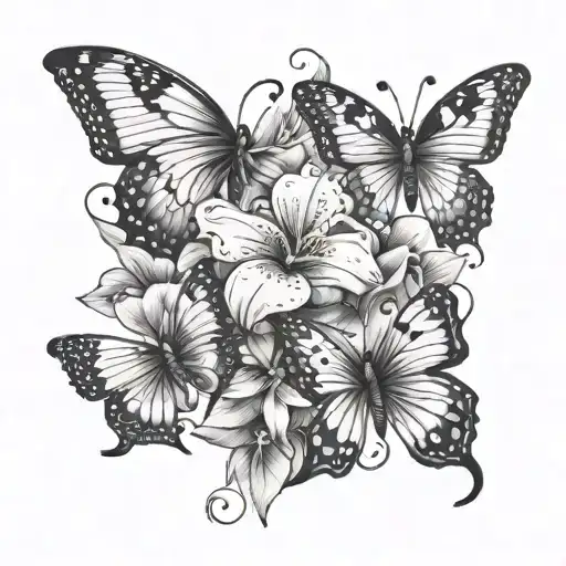 Butterflies Flying Together Around Allamanda Flowers