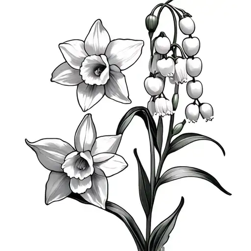 2 Daffodils 1 Lily Of The Valley And 1 Larkspur