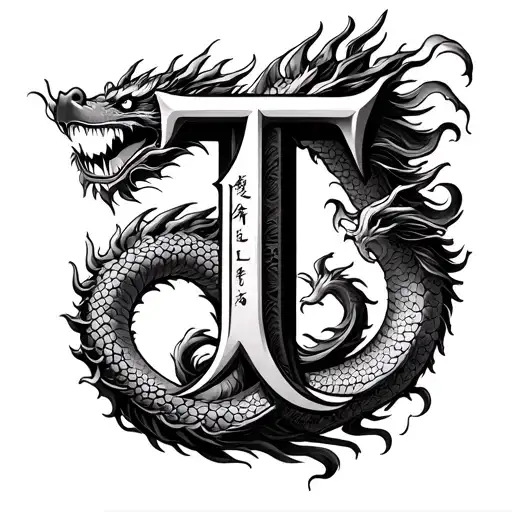 Chinese Dragon Wrappened Around The Letter T