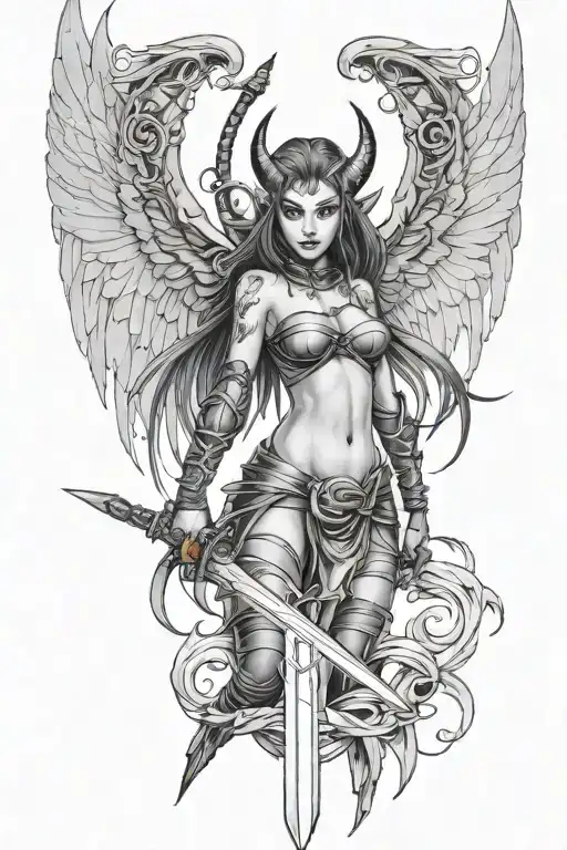 Demon Girl With Sword Wrapped With Wings