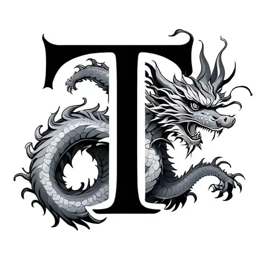 Thin And Chinese New Year Dragon Wrappened Around The Letter T