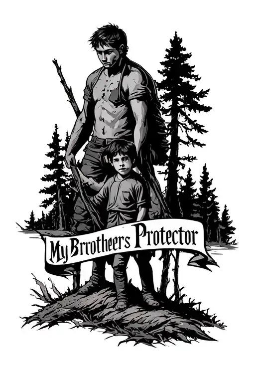 An Older Brother And Younger Brother In The Woods With The Words My Brothers Protector
