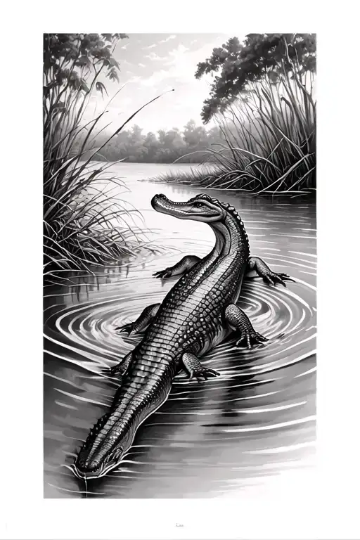 South Louisiana Swamp With Alligator In Water