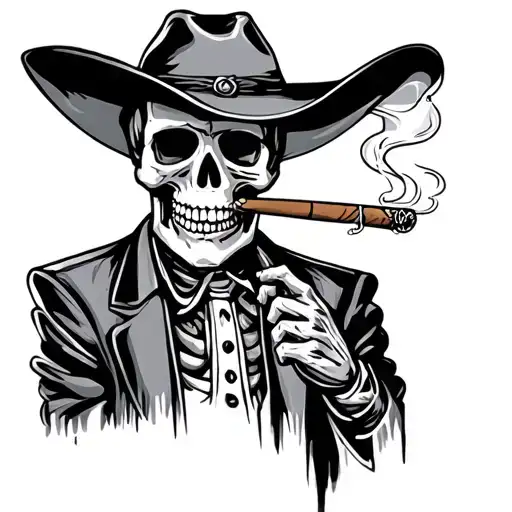 Skeleton Cowboy Smoking Cigar