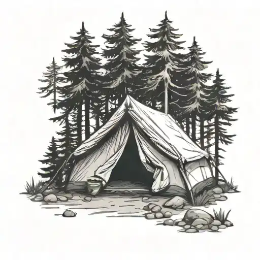 Camp Tent In Forest