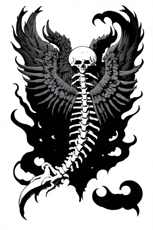 Heaven And Hell Themed Spine Tattoo Design