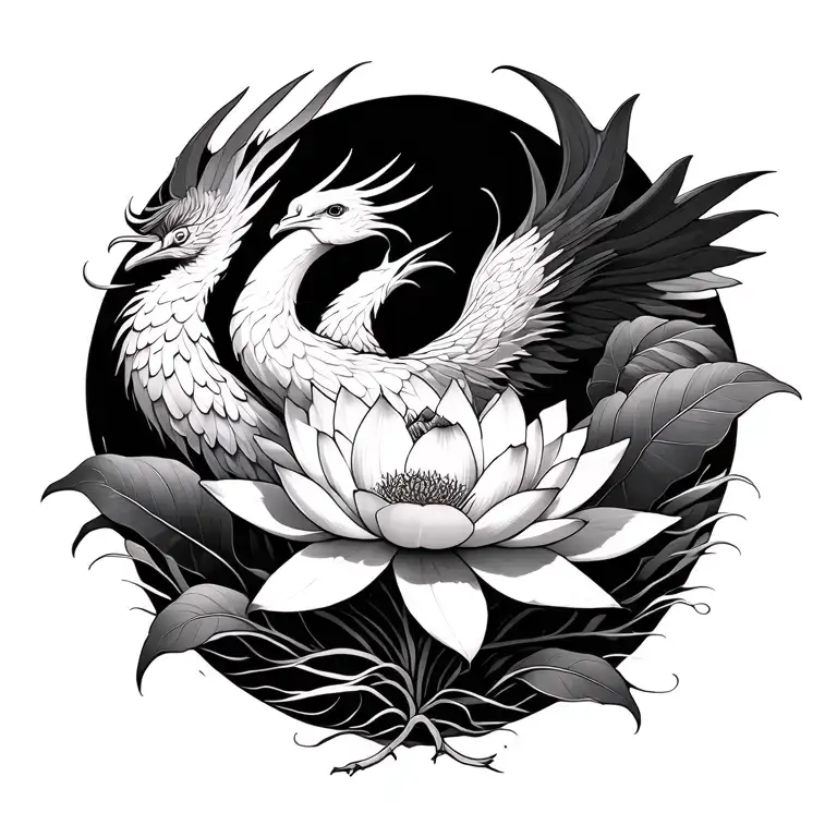 Phoenix And Lotus Flower Large