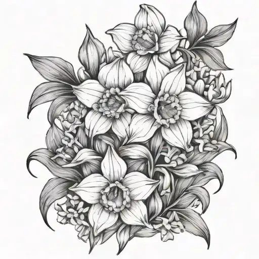 Daffodil And Violet And Irises And Poppy And Larkspur Fine Line