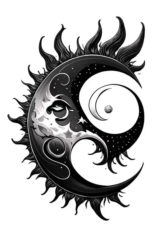 Sun And Moon Intertwined Symbolizing