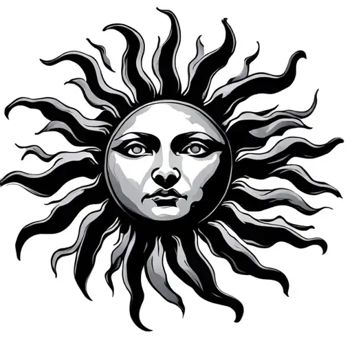 Sun With A Face With Thick Rays Around
