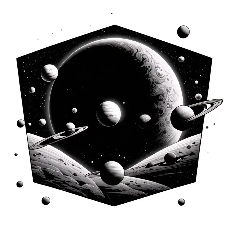 Elongated Black Hole Eating Several Planets With Other Planets And Stars Visible From Afar