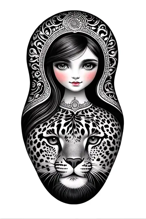 Girl Matrushka Doll With Mendhi Cheetah Print Surrounded