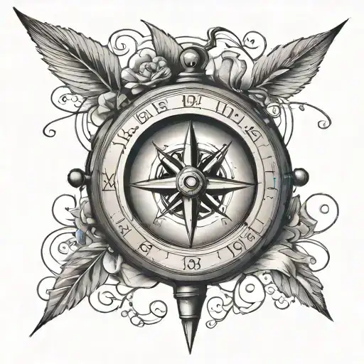 Family Tattoo With Date Of Birth Mixed With A Compass